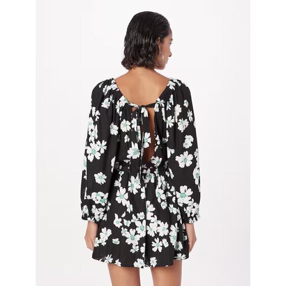 Topshop Romper Elasticated Channel Long Sleeve Tie Keyhole Back Multi Floral 12 - Picture 3 of 12